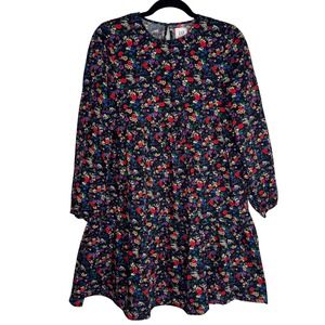 GAP 100% Cotton Maternity Sz S Floral‎ Print Tiered Mini Dress Black Long Sleeve